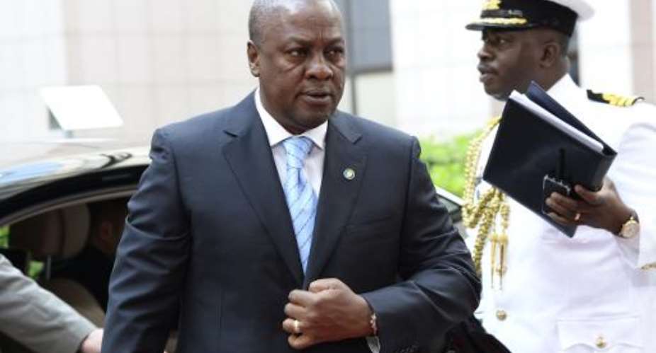 File picture shows Ghana's President John Dramani Mahama arriving for the 4th EU-Africa summit at the EU headquarters in Brussels on April 2, 2014.  By  AFPFile