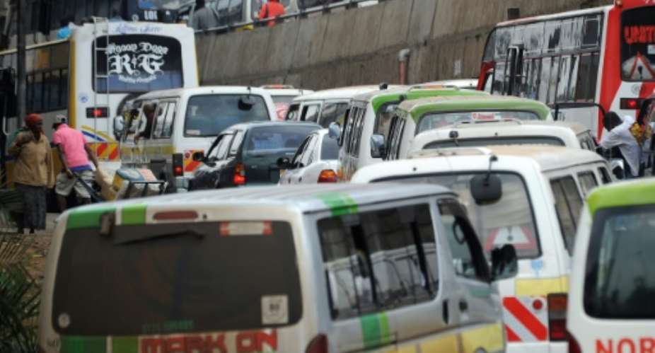 Vehicles stuck in a traffic jam in Nairobi on August 31, 2015.  By Tony Karumba AFP