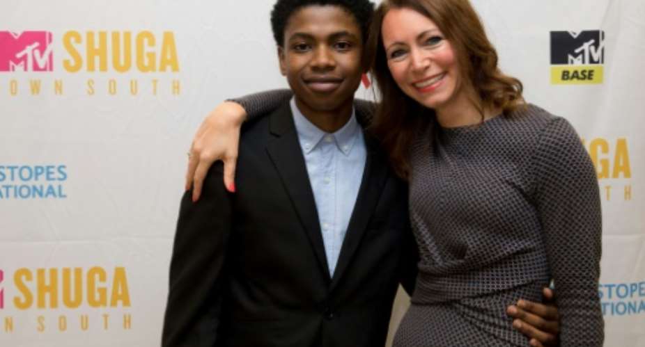Given Stuurman L, here with executive director Georgia Arnold, is a star of the sexual behavior show MTV Shuga, a drama with viewership across sub-Saharan Africa.  By Tasos KATOPODIS AFPFile