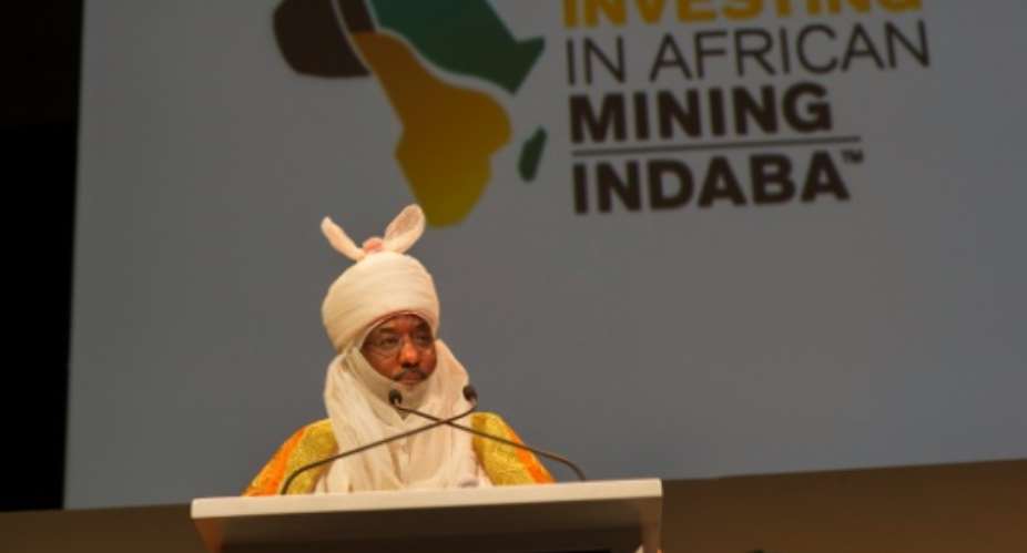 Lamido Sanusi, Emir of Kano, in Nigeria, and Chairman of the Black Rhino Group speaks on the first day of the Mining Indaba 2016 Conference on February 8, 2016, at the Cape Town International Convention Centre in Cape Town.  By Rodger Bosch AFP