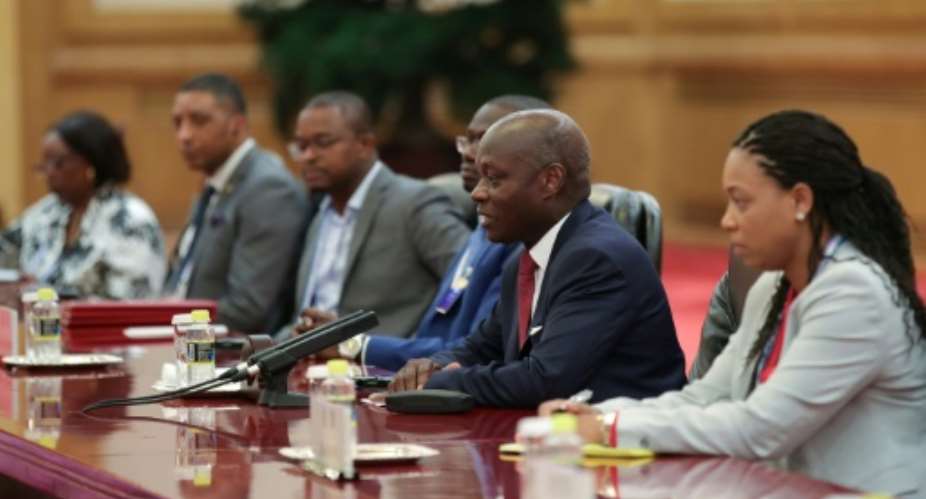 Guinea Bissau President Jose Mario Vaz 2nd R, pictured September 2018 rejected the PAIGC party's repeated proposal of former premier Domingos Simoes Pereira.  By Lintao Zhang POOLAFPFile