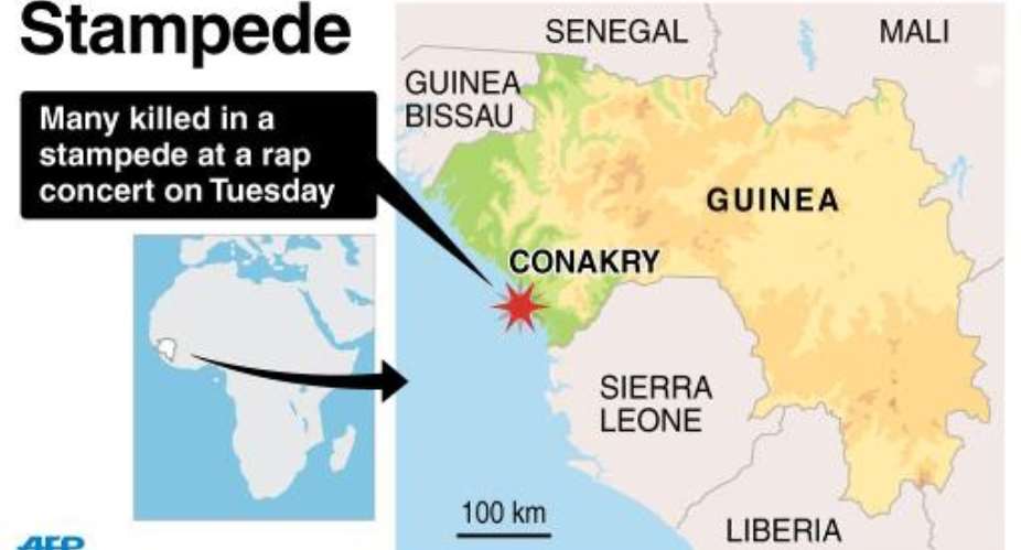 Map showing Conakry in Guinea where 33 people died in a stampede on Tuesday.  By  AFP