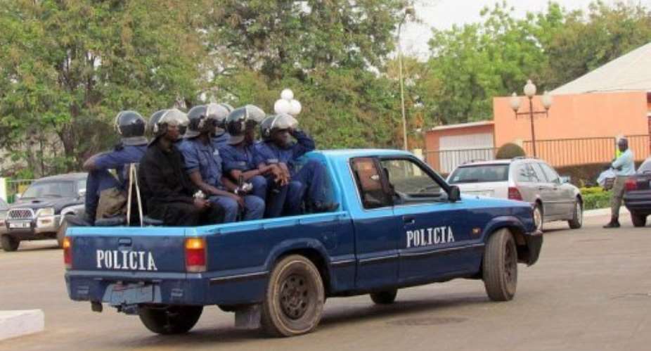 Police arrive at the National Assembly in Bissau.  By Alfa Balde AFP