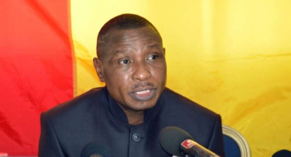 Guineas former military ruler Captain Moussa Dadis Camara holds a press conference on May 11, 2015, from Ouagadougou, to announce his intention to run for the upcoming 2015 Guinean presidential election.  By Ahmed Ouoba (AFP/File)