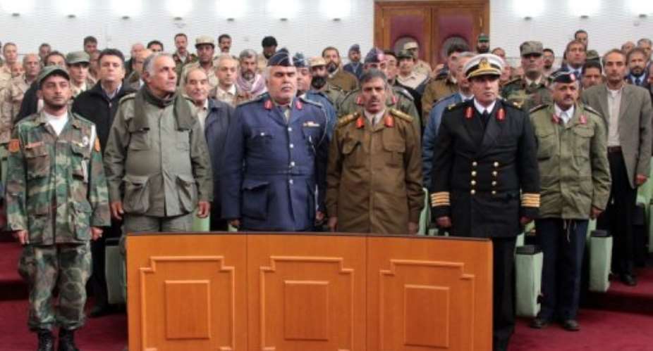 Commanders who defected from Moamer Kadhafi's armed forces.  By Abdullah Doma AFPFile