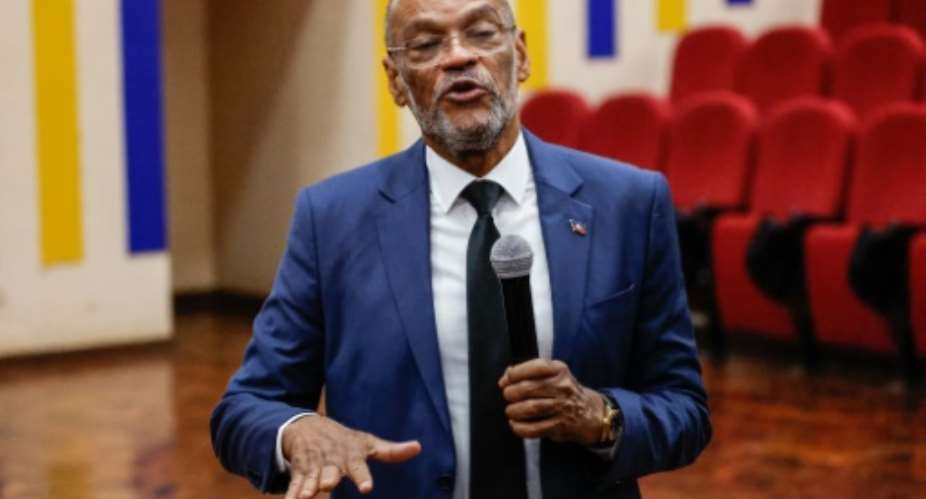 Haitian Prime Minister Ariel Henry speaks about ties between Kenya and Haiti in Nairobi March 1, 2024.  By SIMON MAINA (AFP)