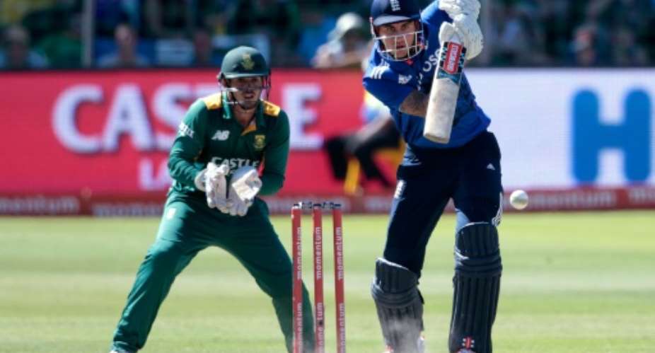 England's batsman Alex Hales plays a shot during the second One Day International match between England and South Africa at Saint George's park on February 6, 2016 in Port Elizabeth, South Africa.  By Gianluigi Guercia AFP