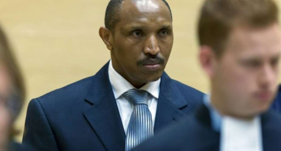 Congolese warlord Bosco Ntaganda pictured in the courtroom of the International Criminal Court during the first day of his trial in The Hague on September 2, 2015.  By Michael Kooren PoolAFP
