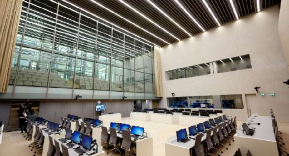 A picture taken on November 23, 2015 shows the courtroom of the new International Criminal Court ICC building in The Hague, The Netherlands.  By Martijn Beekman ANPAFPFile