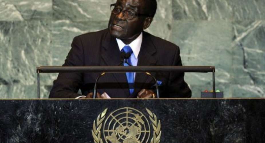 Robert Mugabe, President of the Republic of Zimbabwe, addresses the 66th General Assembly.  By Timothy A. Clary (AFP)