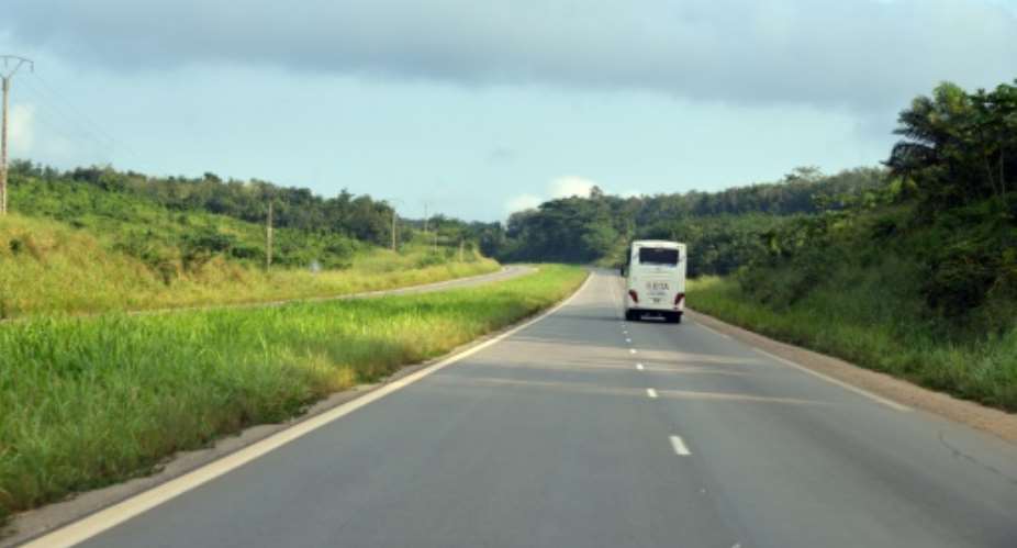 A bus on the Abidjan-Yamoussoukro motorway.  By Issouf Sanogo AFPFile