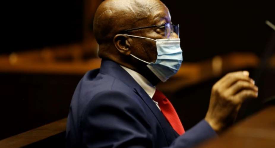 In the dock: Former South African president Jacob Zuma at his corruption trial on Wednesday.  By PHILL MAGAKOE POOLAFP