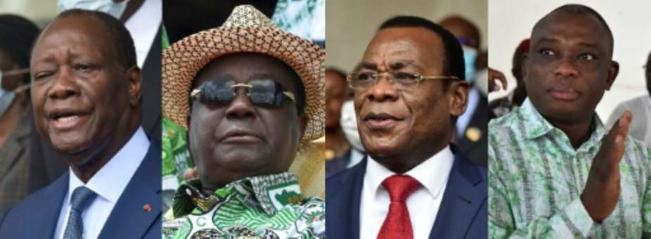 In the running: outgoing President Ouattara, former president Bedie, opposition Ivorian Popular Front president N'Guessan and former prime minister Bertin.  By SIA KAMBOU, Issouf SANOGO AFPFile
