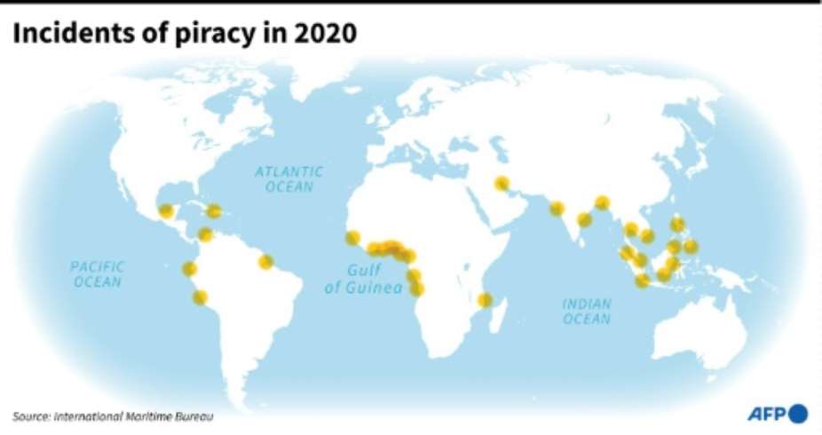 Incidents of piracy in 2020.  By Thomas SAINT-CRICQ AFP