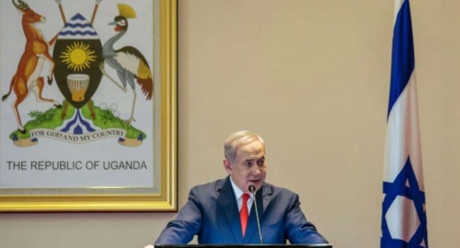 Israeli Prime Minister Benjamin Netanyahu says he met the leader of Sudan during his visit to Entebbe in Uganda.  By SUMY SADURNI AFP