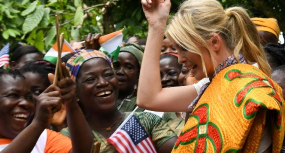 Ivanka Trump R unveiled financial aid for woman cocoa farmers ahead of a West African summit on women entrepreneurs in Ivory Coast.  By ISSOUF SANOGO AFP