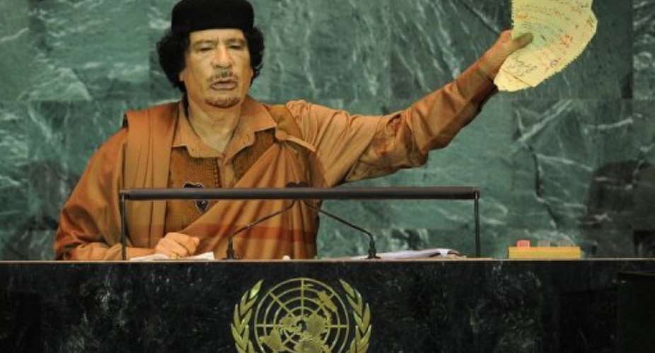 Moamer Kadhafi is pictured in 2009.  By Stan Honda AFPFile