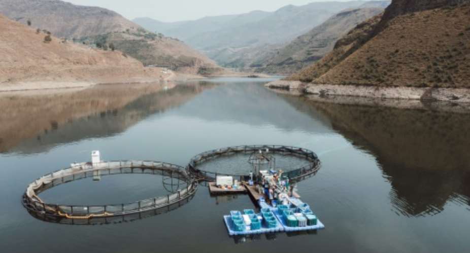 Katse Fish Farms lies more than 2,000 metres above sea level in the mountains of Lesotho.  By Marco LONGARI (AFP)