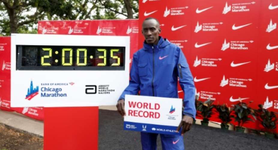 Kelvin Kiptum broke the marathon record in October.  By LUIS TATO (AFP)
