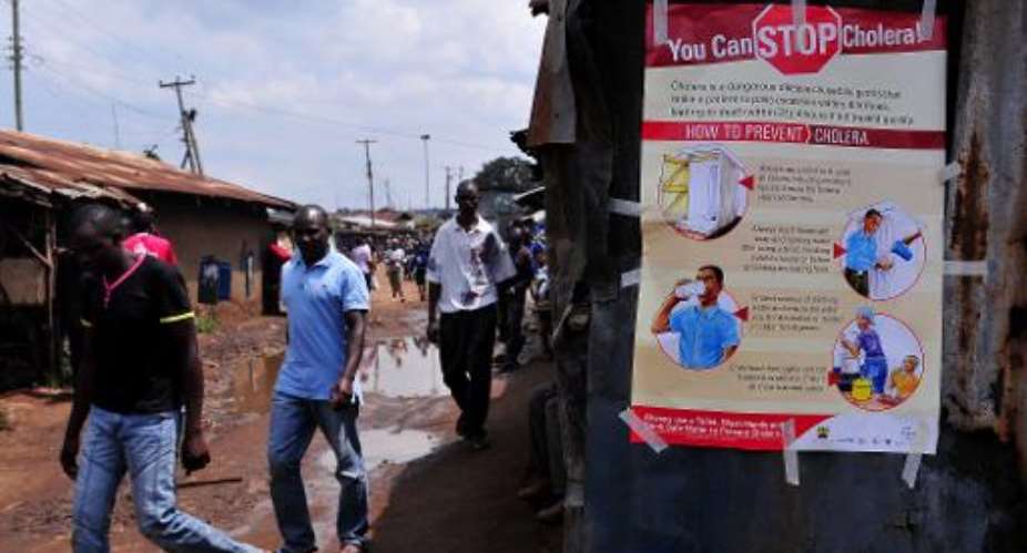A cholera prevention poster in Nairobi on May 20, 2015.  By Simon Maina AFP