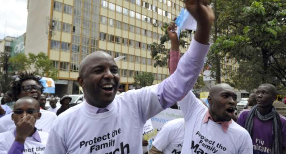 Kenyans hold a protest against homosexuality in the capital Nairobi in July 2015.  By Simon Maina AFPFile