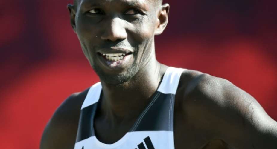 Kenya's Wilson Kipsang reacts at the finish line of the New York City Marathon on November 2, 2014.  By Jewel Samad AFPFile