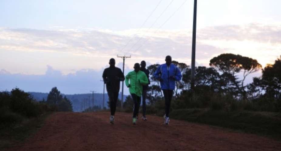 Kenyan national athletes run during training on January 11, 2016 in Iten in the Rift Valley.  By Simon Maina AFPFile