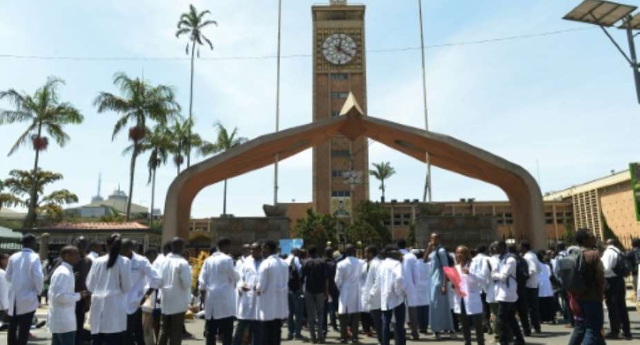 Kenyan medical students protest in solidarity with a doctor's strike in the capital Nairobi on January 19, 2017.  By SIMON MAINA AFPFile