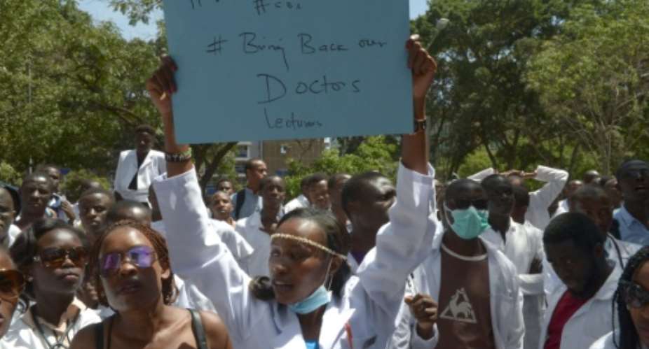Kenyan medical students protested on January 19 in solidarity with doctors striking over poor working conditions.  By SIMON MAINA AFPFile