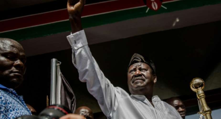 Kenyan opposition leader Raila Odinga swore himself in as the 'people's president' during a mock ceremony in Nairobi on January 30, 2018.  By Luis Tato AFPFile