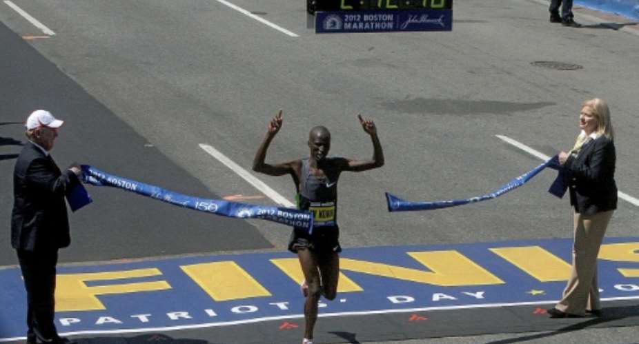 Wesley Korir of Kenya wins the men's 116th Boston Marathon in 2012.  By Jim Rogash GettyAFPFile