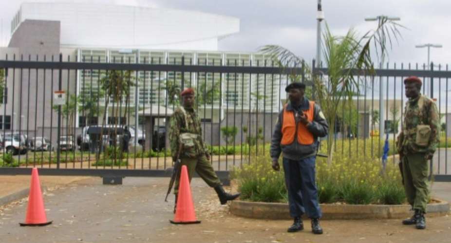 Kenyan security forces guard the US embassy in Nairobi, on June 24, 2003.  By Simon Maina AFPFile