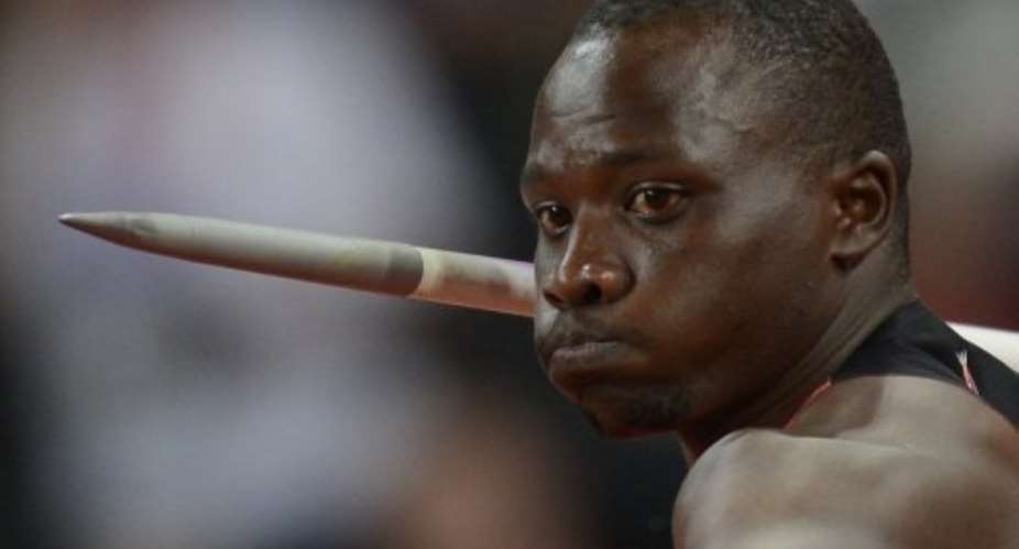 Kenyas Julius Yego competes in the mens javelin throw qualifications.  By Adrian Dennis (AFP)