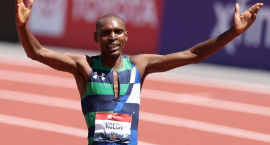 Kenyan-born US runner Jonah Koech was issued a three-year ban for blood doping by the US Anti-Doping Agency and stripped of the 2025 US 1,500-meter title he is shown celebrating.  By Christian Petersen (GETTY IMAGES NORTH AMERICA/AFP/File)