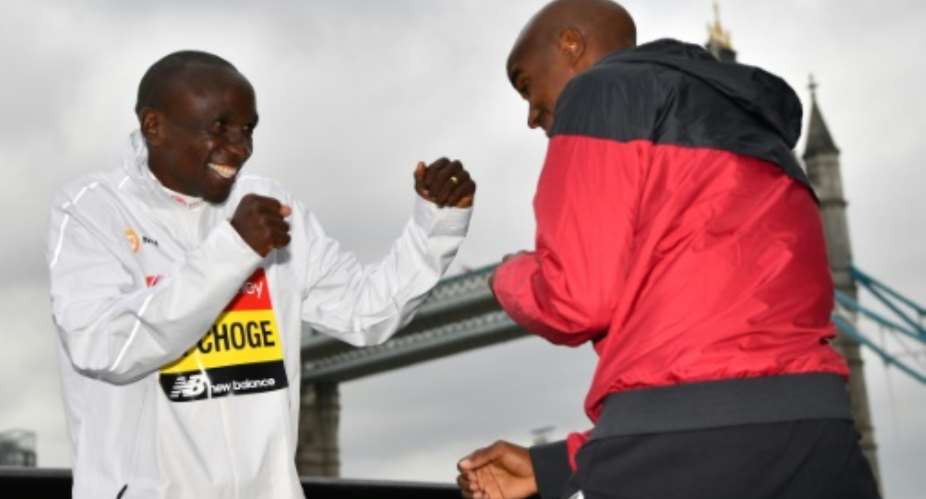 Kenya's Eliud Kipchoge L and Britain's Mo Farah will go head to head in the 2019 London Marathon.  By Ben STANSALL AFP