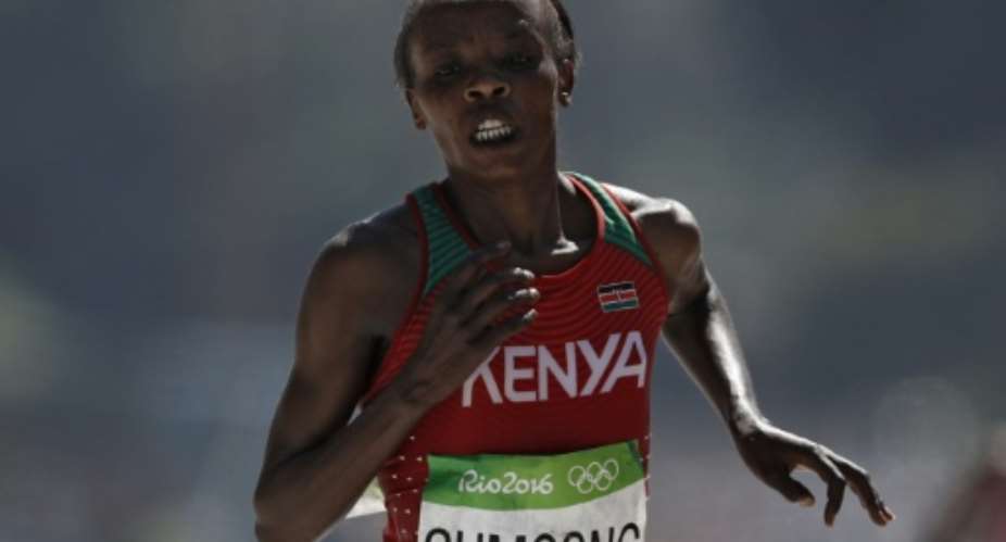 Kenya's Olympic marathon champion Jemima Sumgong has been suspended for four years for doping, Athletics Kenya said.  By Adrian DENNIS AFPFile