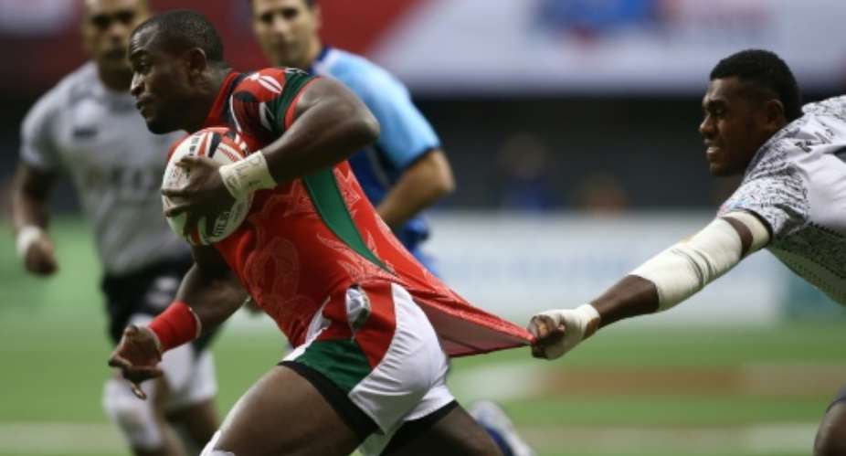 Kenya's Willy Ambaka pictured March 2018 made a perfect transition form sevens to the traditional form of the game when he put Kenya ahead with the first try after only four minutes of play.  By Ben Nelms GETTY IMAGES NORTH AMERICAAFPFile