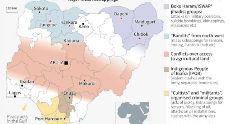 Kidnappings, conflicts and insurgencies in Nigeria.  By Gal ROMA AFP