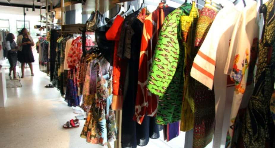 Clothes for sale are displayed at Alara, a new retail concept store on Victoria Island in Lagos.  By Emmanuel Arewa AFP