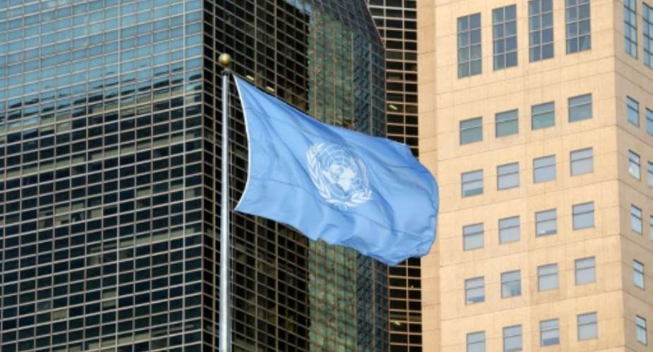 Le drapeau des Nations unies devant le sige de l'ONU,  New York, le 23 septembre 2019.  By Ludovic MARIN AFPFile