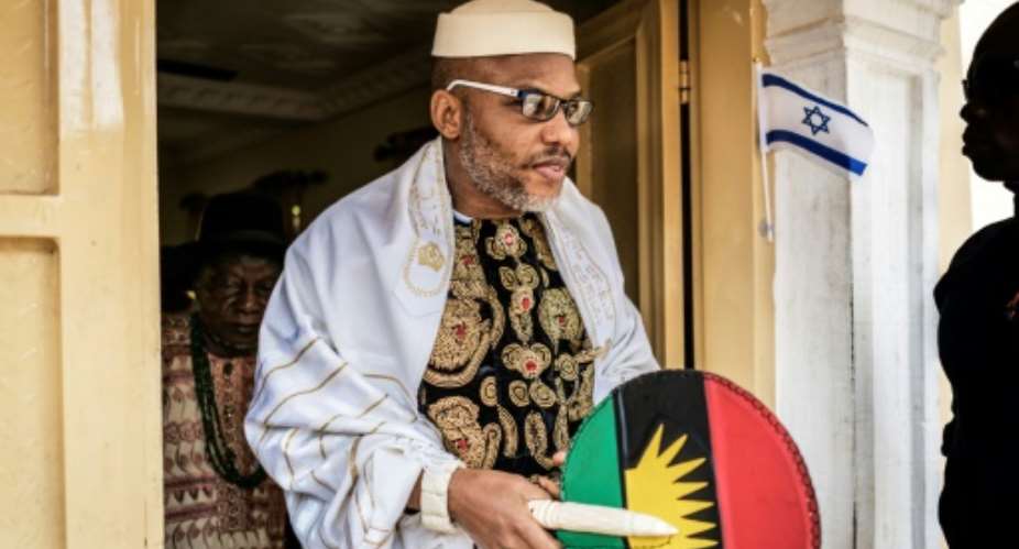 Leader of the Indigenous People of Biafra movement, Nnamdi Kanu -- the current main pro-independence groups want a referendum on self-determination.  By MARCO LONGARI AFPFile