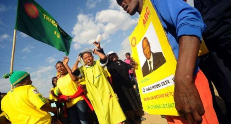 Supporters of Thomas Thabane, All Basotho Convention ABC, celebrate in Maseru.  By Alexander Joe AFPFile