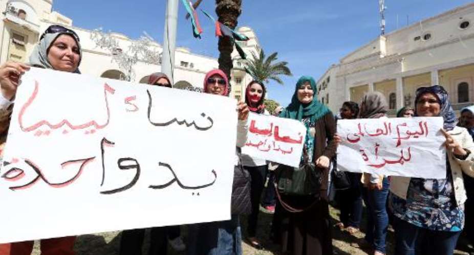 Libyan women gather during the celebration of International Women's Day in Tripoli on March 9, 2013.  By Mahmud Turkia AFPFile