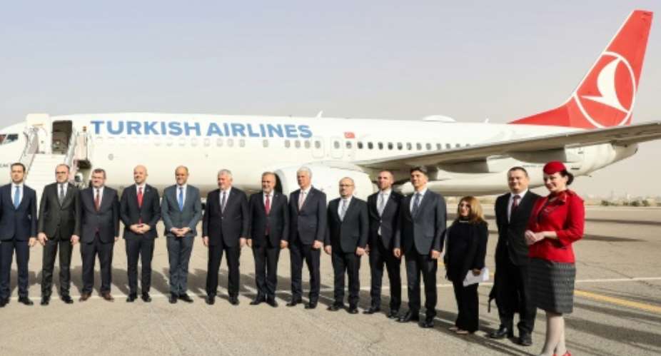 Libyan and Turkish officials were on hand to welcome the return of Turkish Airlines to Libya.  By Mahmud Turkia AFP