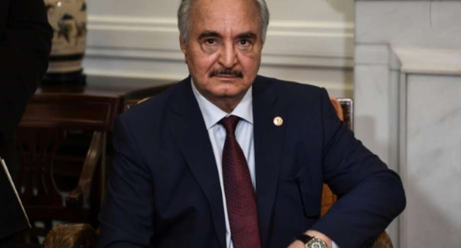 Libyan strongman Khalifa Haftar sits during talks in Athens on January 17, 2020.  By ARIS MESSINIS AFPFile