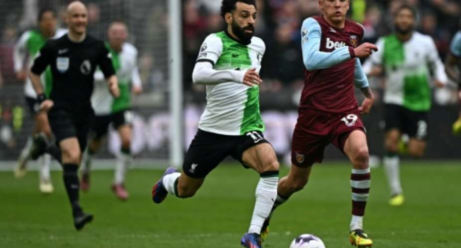 Liverpool substitute  Mohamed Salah C attacks during a 2-2 draw at West Ham United..  By Ben Stansall AFP