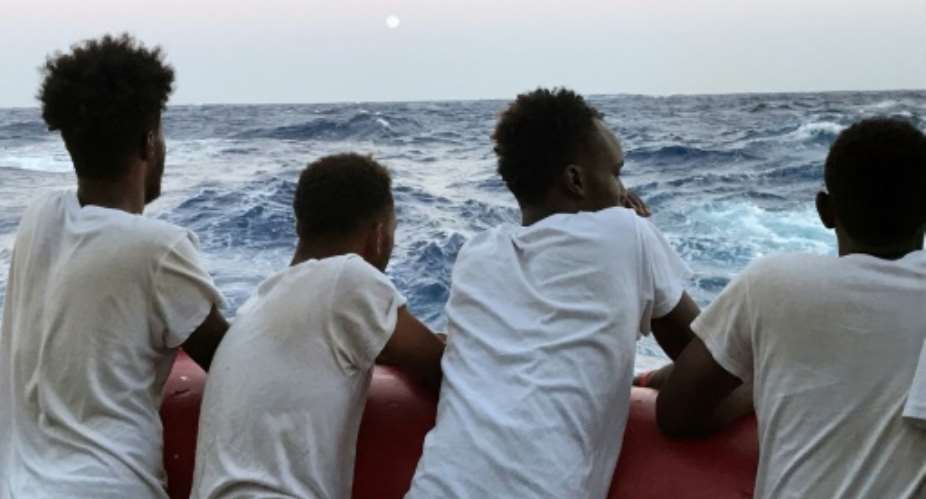 Looking for a safe harbour: Migrants onboard the Ocean Viking rescue ship.  By Anne CHAON AFPFile