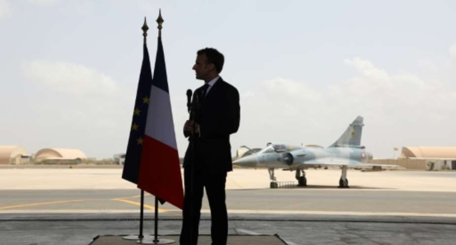 Macron delivered a speech to soldiers at the French military base in Djibouti.  By Ludovic MARIN POOLAFP