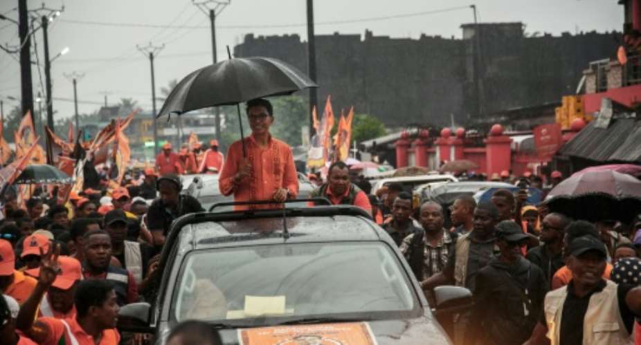 Madagascar President Andry Rajoelina campaigns for re-election in Toamasina on November 11.  By RIJASOLO (AFP)