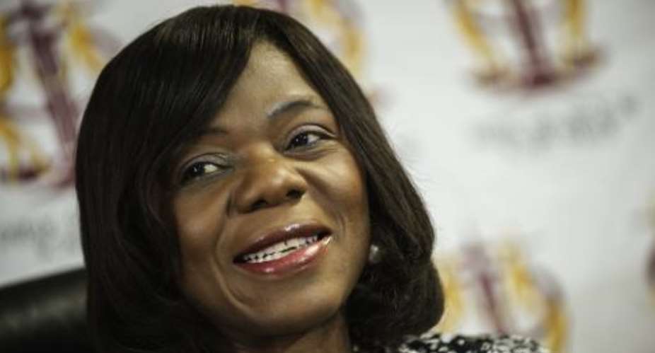 South African Public Protector Thuli Mandosela gives a press briefing at the Public Protector's office on August 28, 2014 in Pretoria.  By Gianluigi Guercia AFP